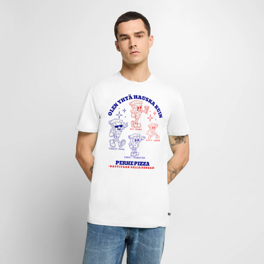 Miesten premium t-paita Perhe Pizza - valkoinen