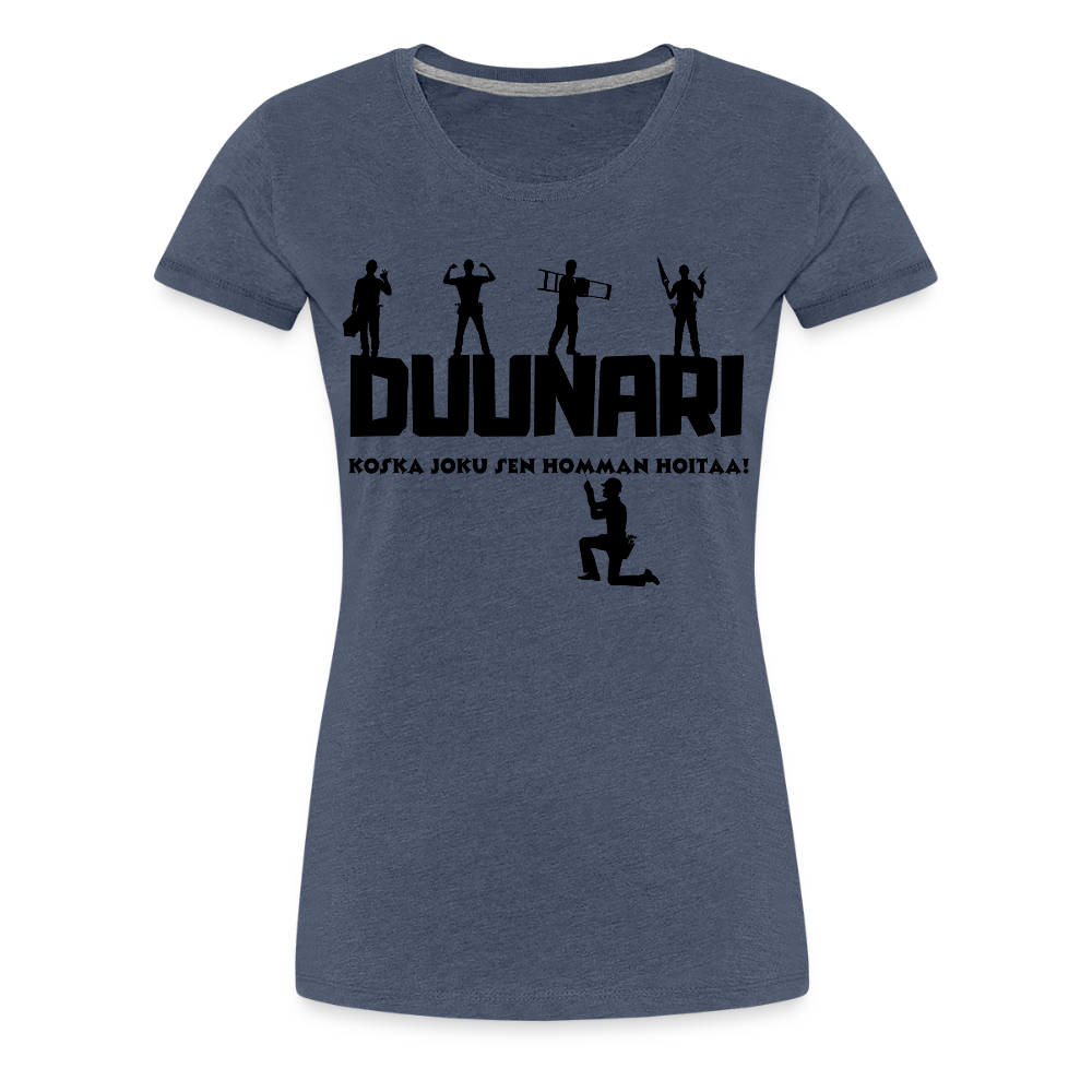 Naisten Spreadshirt Premium T-paita Duunari Printillä - kanervansininen