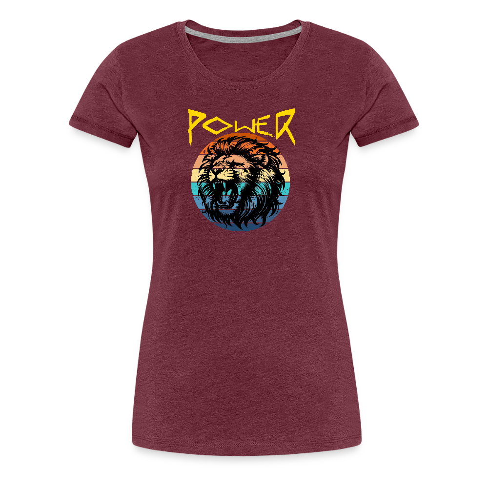 Naisten Spreadshirt Premium T-paita Power Lion - meleerattu viininpunainen