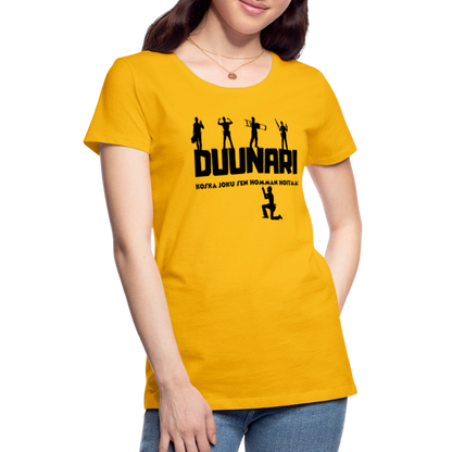 Naisten Spreadshirt Premium T-paita Duunari Printillä - auringonkeltainen