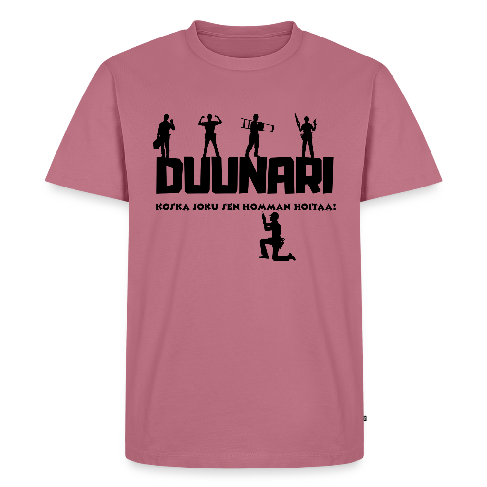 Miesten Spreadshirt Premium T-paita Duunari Printillä - malva