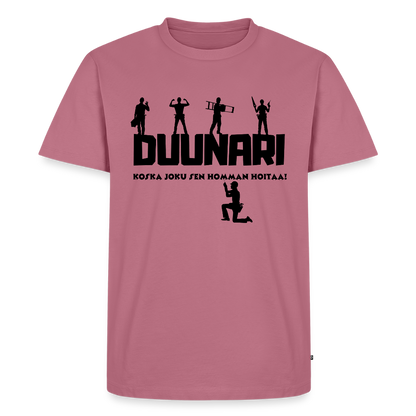 Miesten Spreadshirt Premium T-paita Duunari Printillä - malva