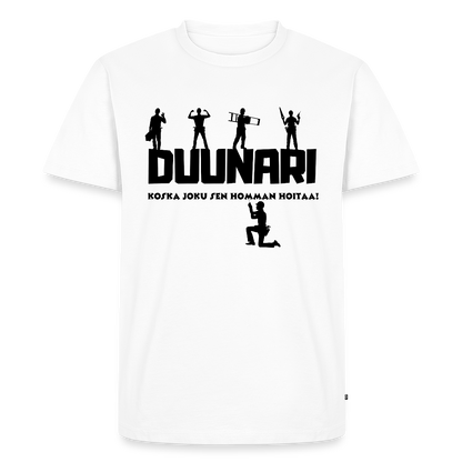 Miesten Spreadshirt Premium T-paita Duunari Printillä - valkoinen