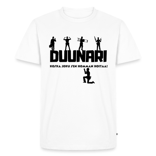 Miesten Spreadshirt Premium T-paita Duunari Printillä - valkoinen
