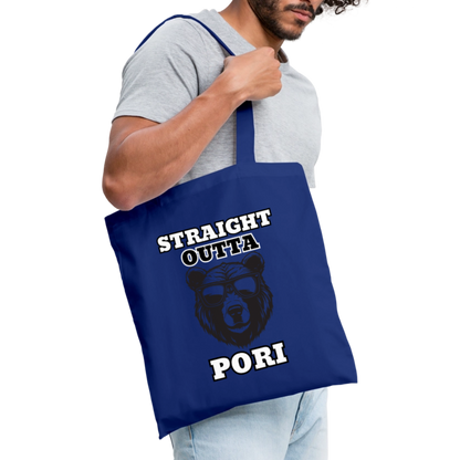 Kangaskassi Straight Outta Pori Mustavalkoinen - kuninkaallinen