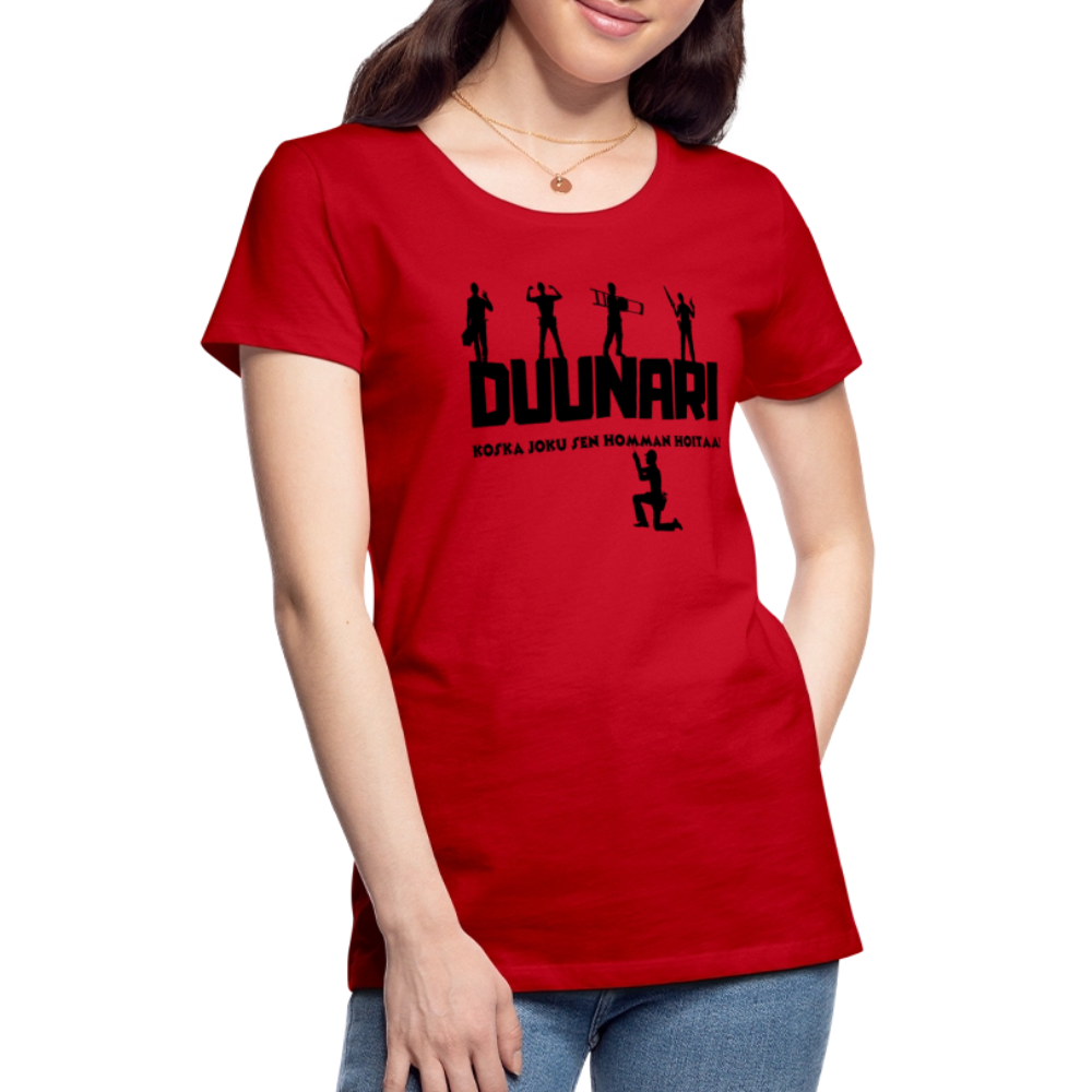 Naisten Spreadshirt Premium T-paita Duunari Printillä - punainen