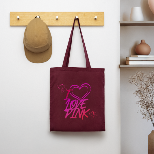 Kangaskassi I Love Pink - burgundin punainen