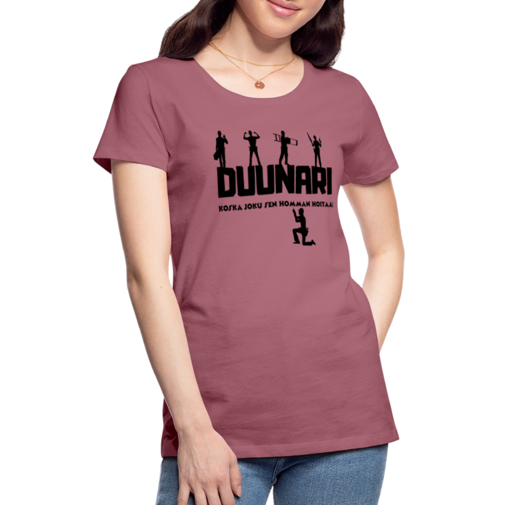 Naisten Spreadshirt Premium T-paita Duunari Printillä - malvanvärinen