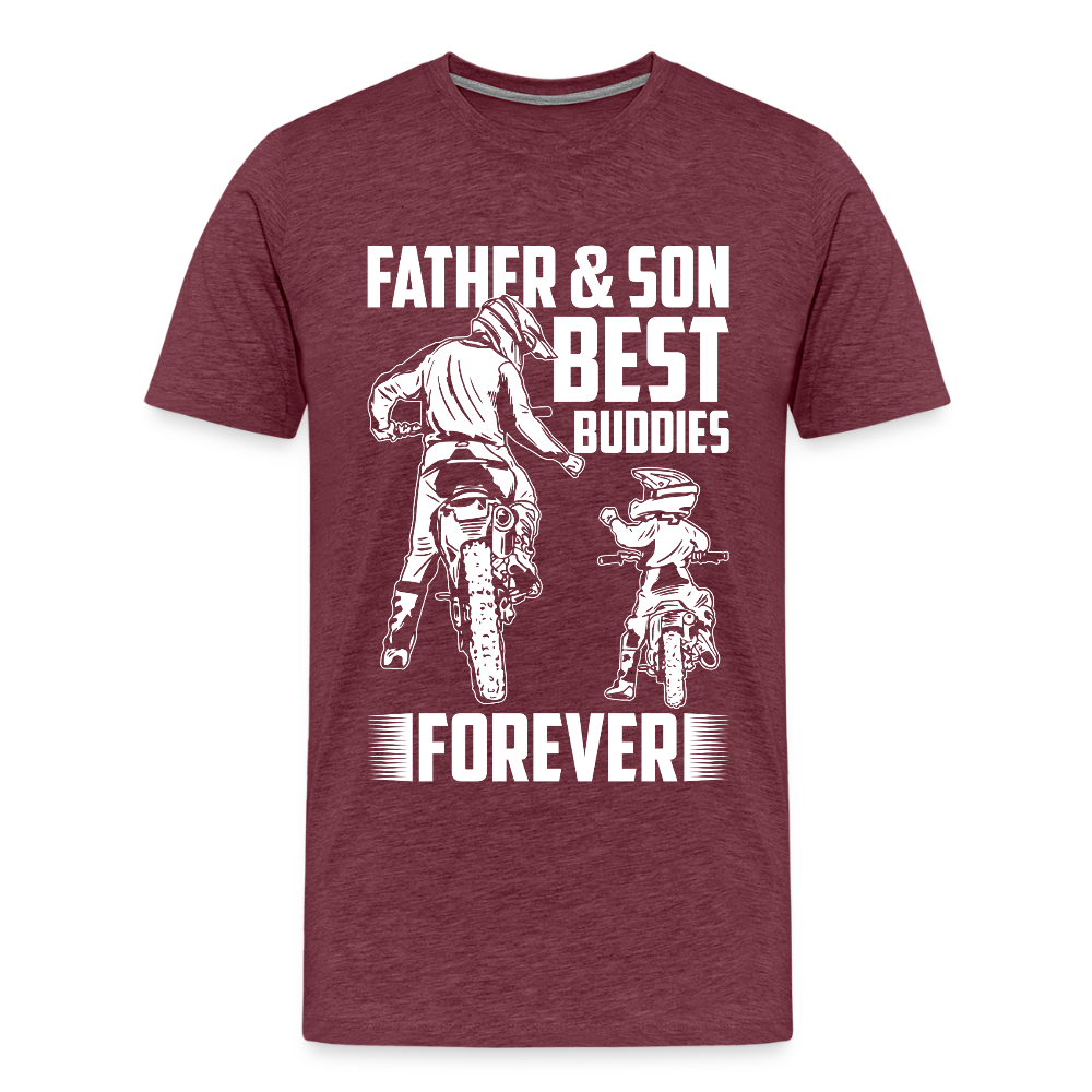 Miesten Spreadshirt Premium T-Paita Father&Son Printillä - meleerattu viininpunainen