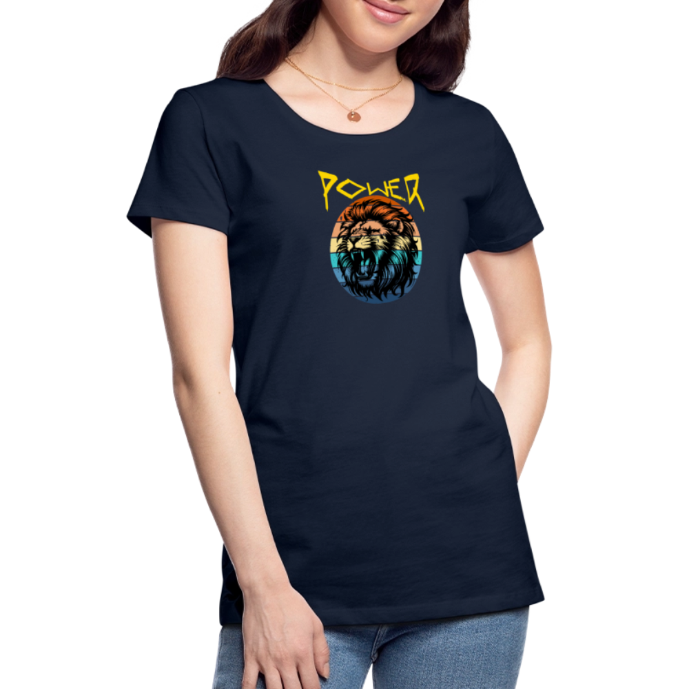 Naisten Spreadshirt Premium T-paita Power Lion - navy