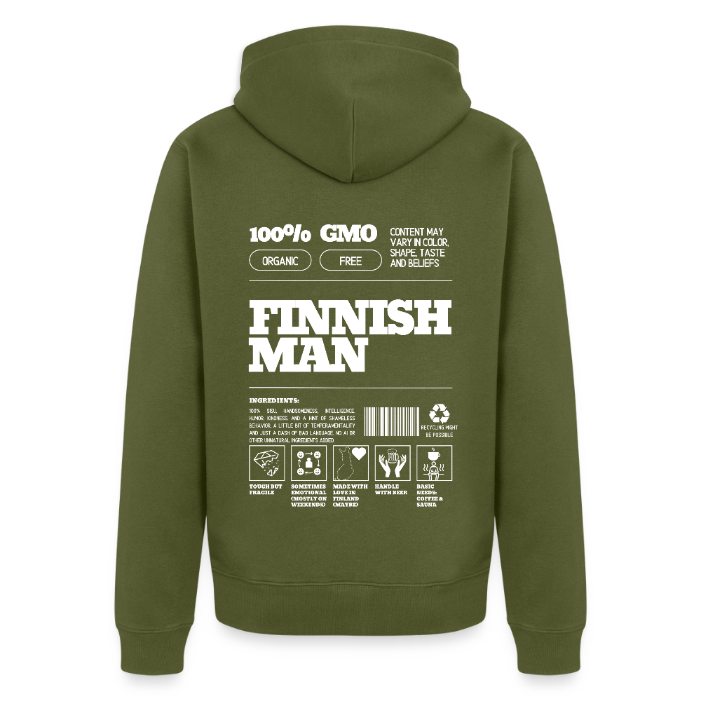 Miesten Premium vetoketjullinen huppari Suomalaisen Miehen Pakkaus - khaki