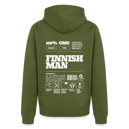 Miesten Premium vetoketjullinen huppari Suomalaisen Miehen Pakkaus - khaki