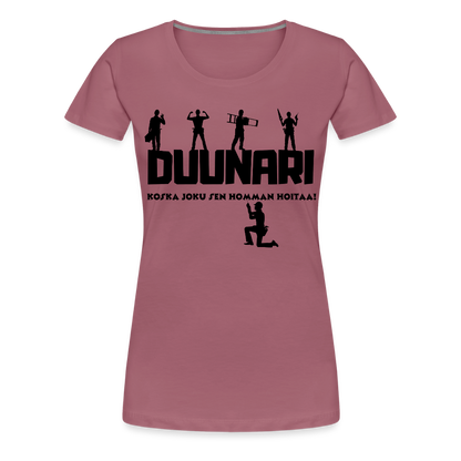 Naisten Spreadshirt Premium T-paita Duunari Printillä - malvanvärinen