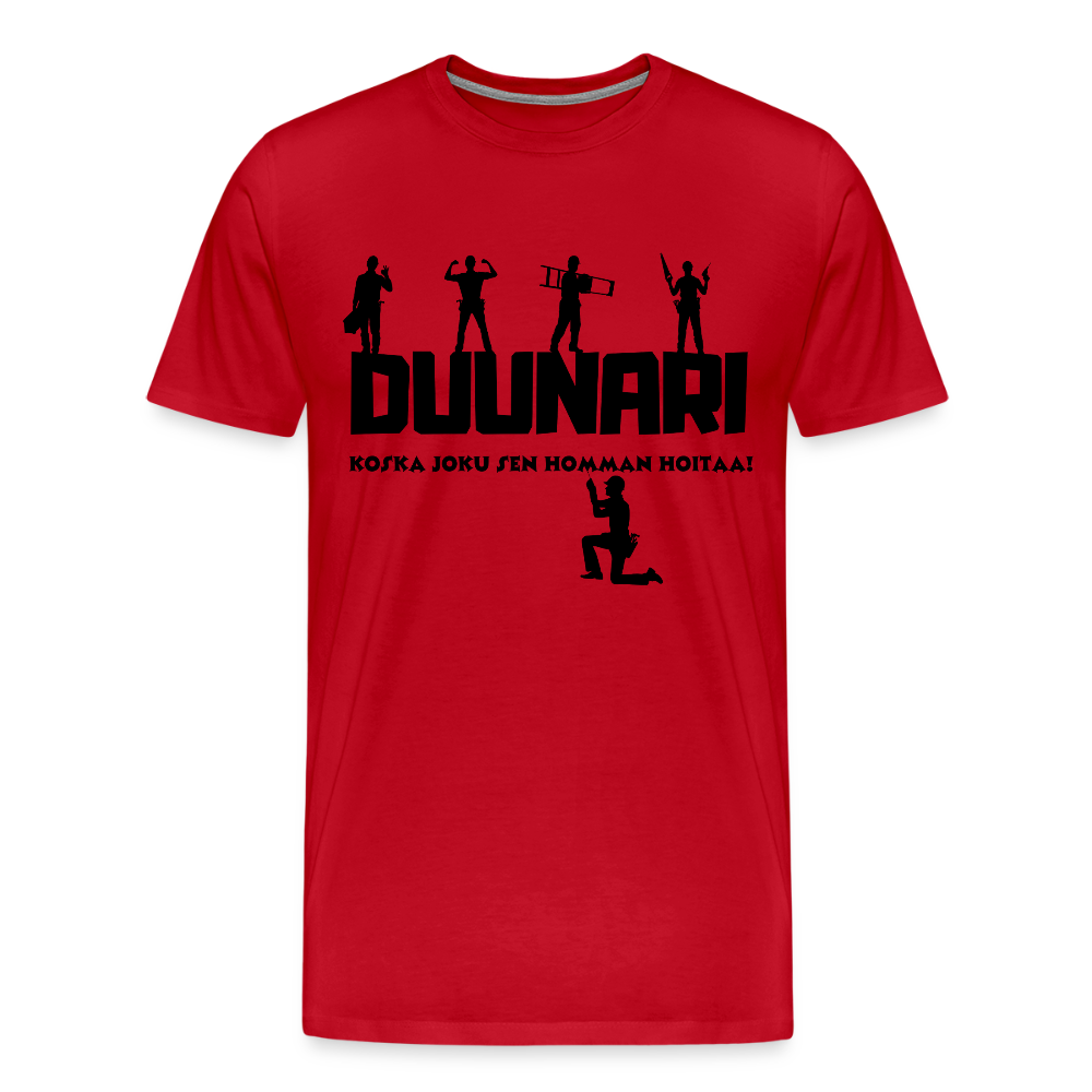 Miesten Spreadshirt Premium T-paita Duunari Printillä - punainen