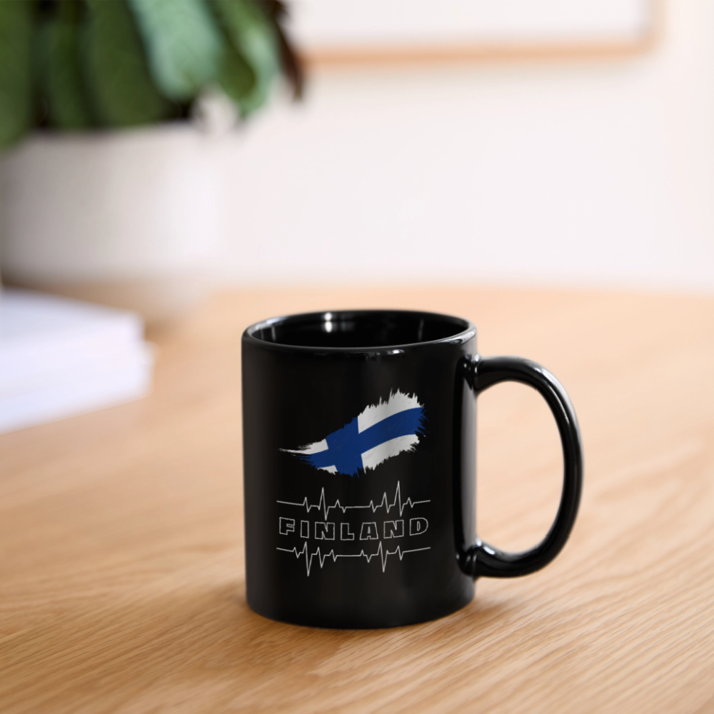 Yksivärinen muki Suomi aiheella - musta