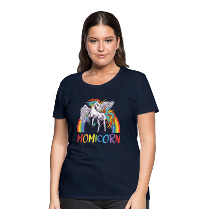 Naisten Spreadshirt Premium T-Paita Momicorn Printillä - navy