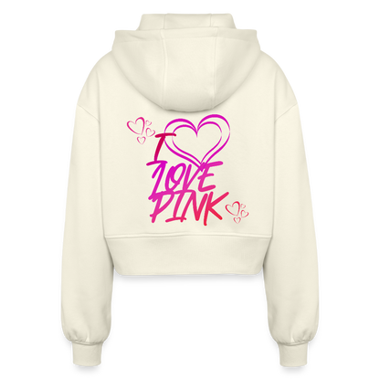 Naisten vajaamittainen oversize-hupputakki I Love Pink - luonto