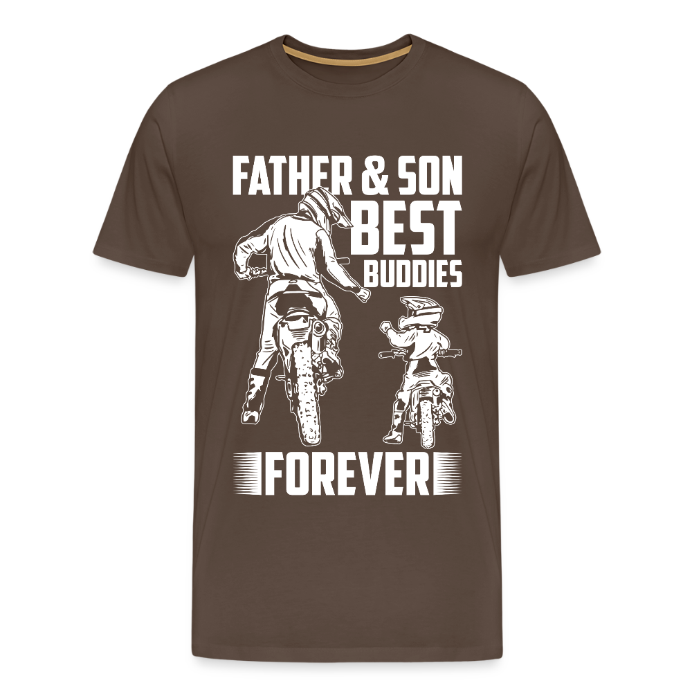 Miesten Spreadshirt Premium T-Paita Father&Son Printillä - tyylikäs ruskea