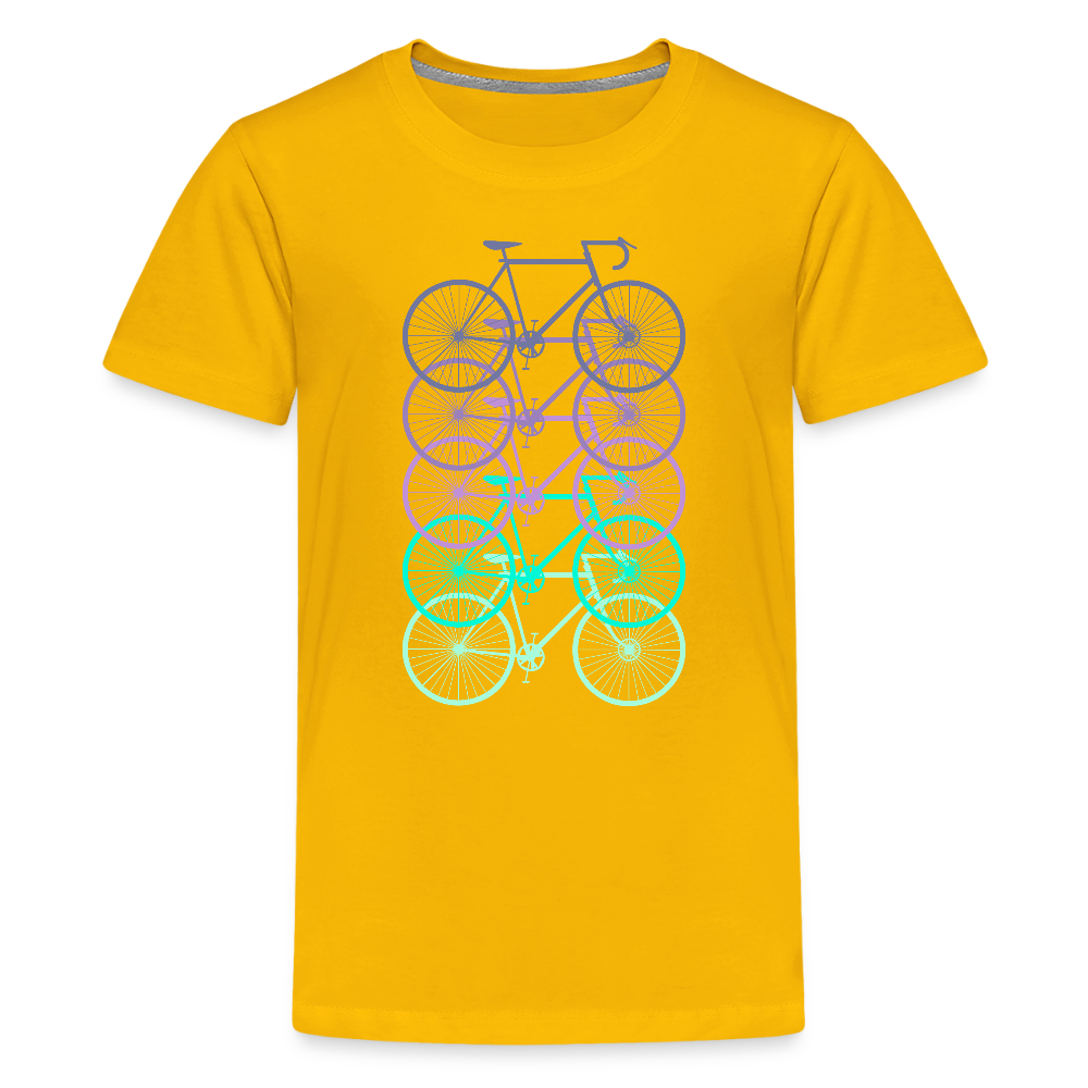 Nuorten Premium T-Paita Spreadshirt Pyörä-aiheisella Printillä - auringonkeltainen
