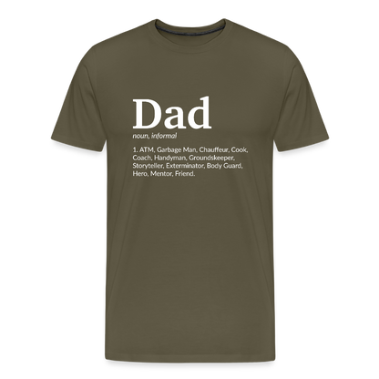 Miesten Spreashirt Premium T-Paita Dad aiheisella Rinta- ja hihaprintillä - khakin