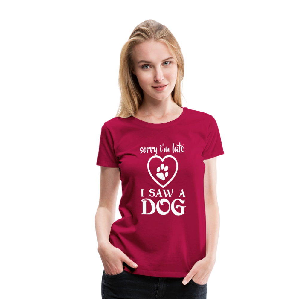 Naisten Spreadshirt Premium T-Paita Koira-aiheisella Printillä - tumma pinkki
