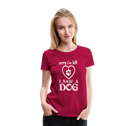 Naisten Spreadshirt Premium T-Paita Koira-aiheisella Printillä - tumma pinkki