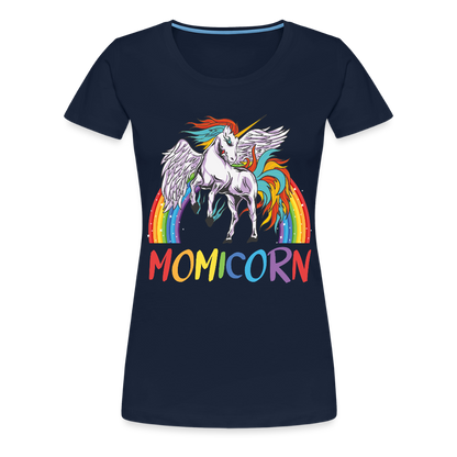 Naisten Spreadshirt Premium T-Paita Momicorn Printillä - navy
