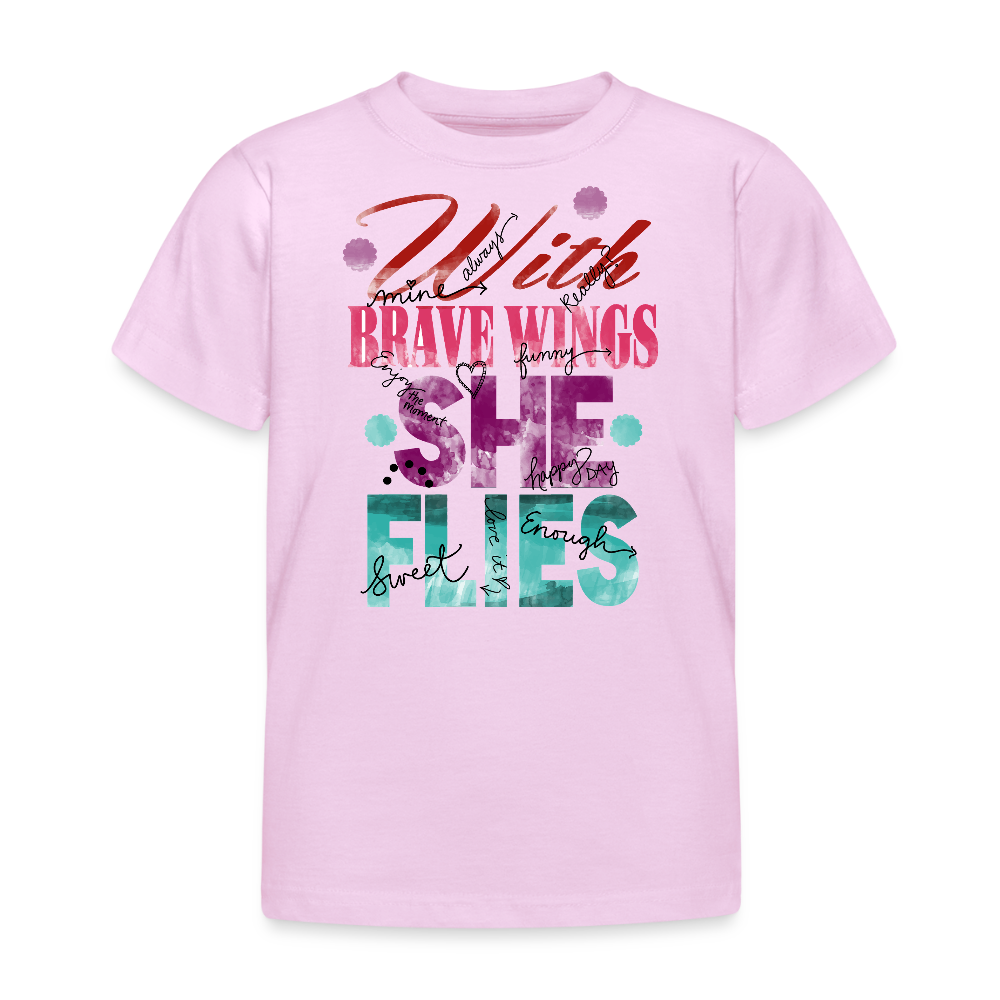 Lasten B&C T-paita "With Brave Wings She Flies" Printillä - vaalea pinkki