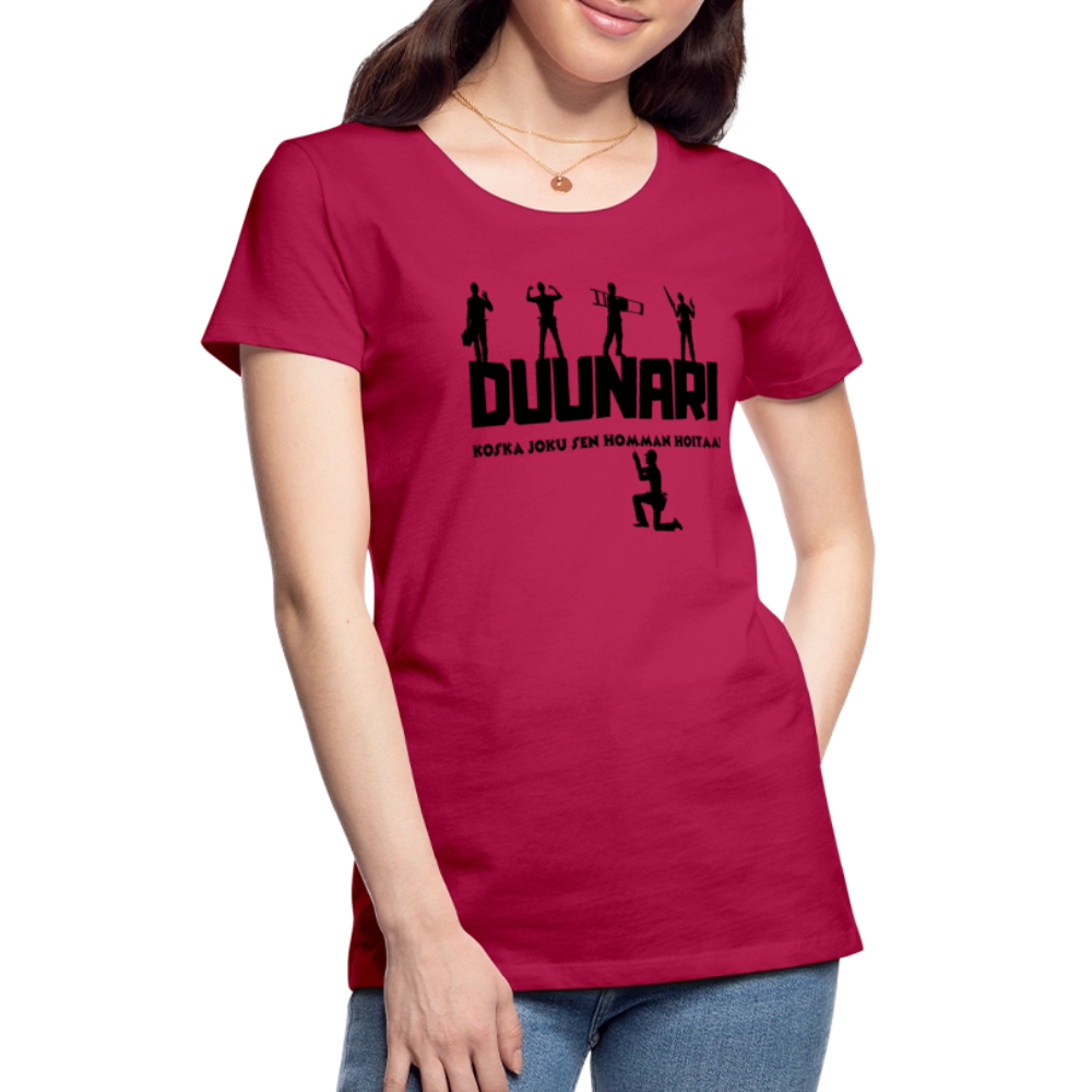 Naisten Spreadshirt Premium T-paita Duunari Printillä - tumma pinkki