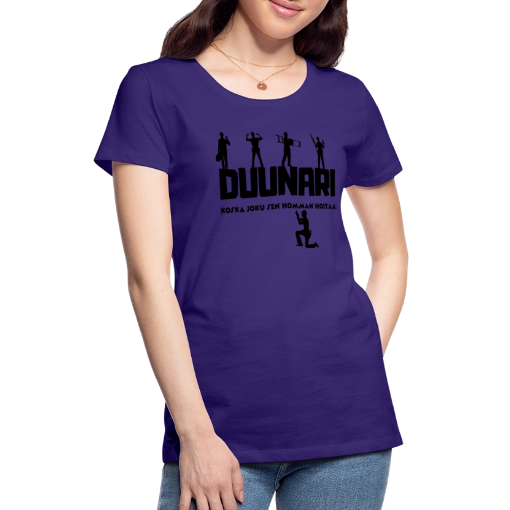 Naisten Spreadshirt Premium T-paita Duunari Printillä - liila