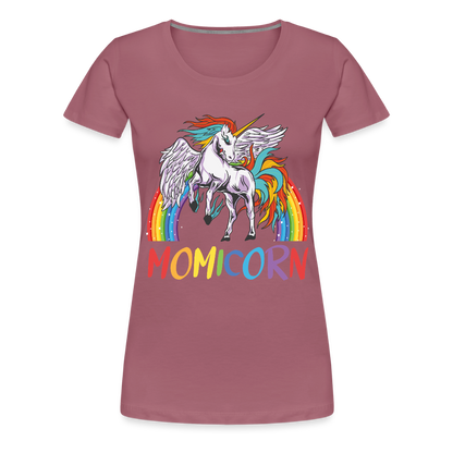 Naisten Spreadshirt Premium T-Paita Momicorn Printillä - malvanvärinen