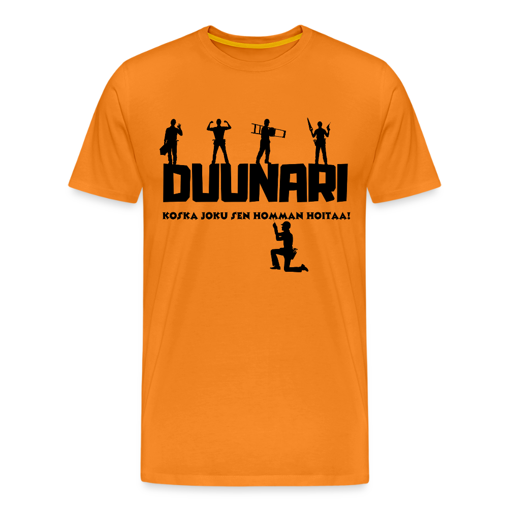Miesten Spreadshirt Premium T-paita Duunari Printillä - oranssi