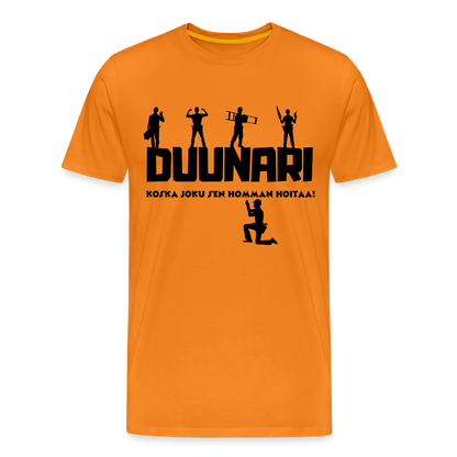 Miesten Spreadshirt Premium T-paita Duunari Printillä - oranssi