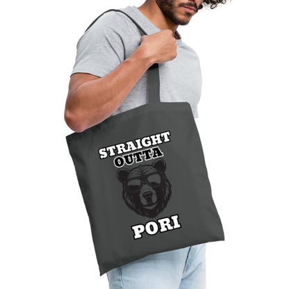 Kangaskassi Straight Outta Pori Mustavalkoinen - grafiitinharmaa