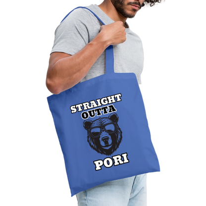 Kangaskassi Straight Outta Pori Mustavalkoinen - vaaleansininen