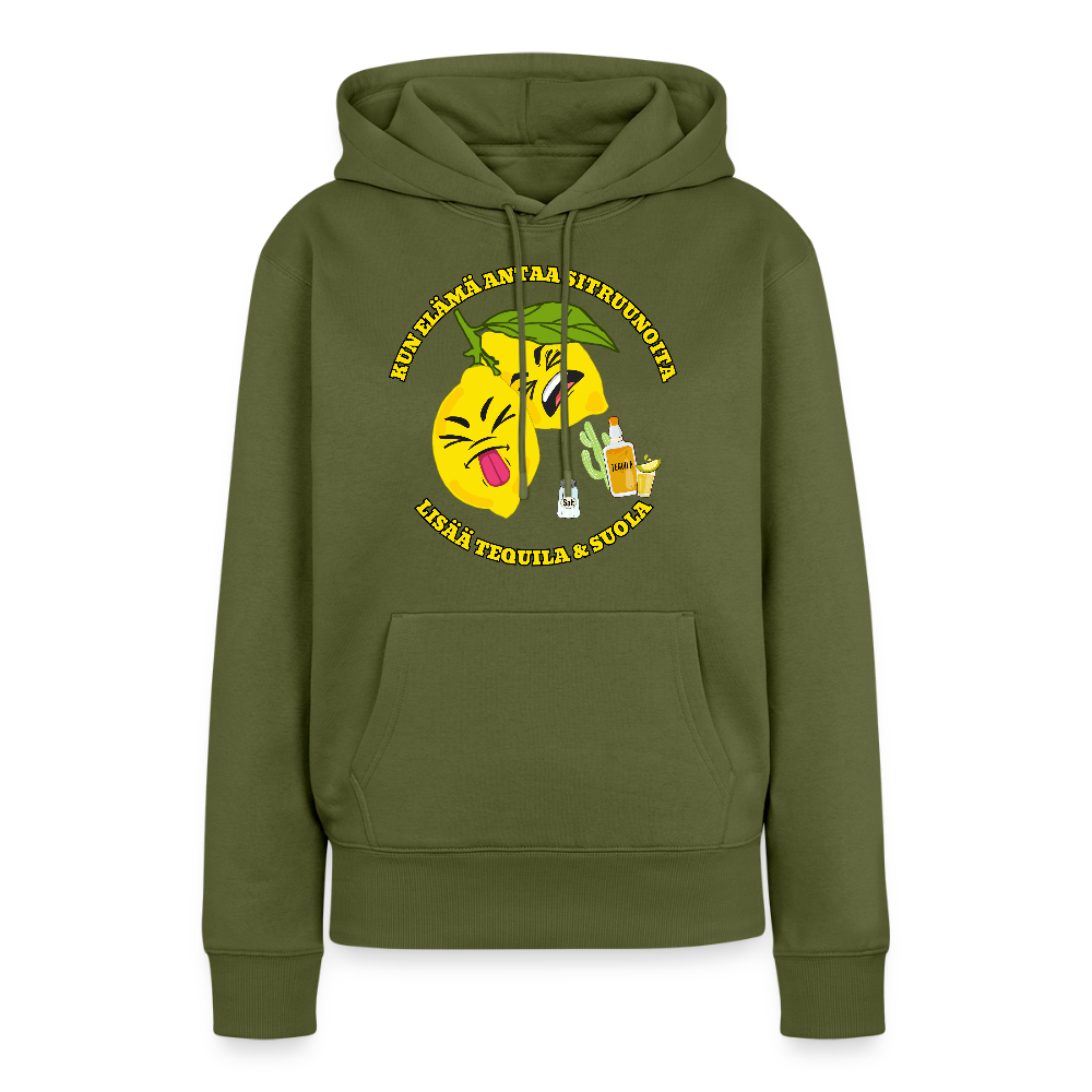 Naisten Premium huppari Kun elämä antaa sitruunoita - khaki