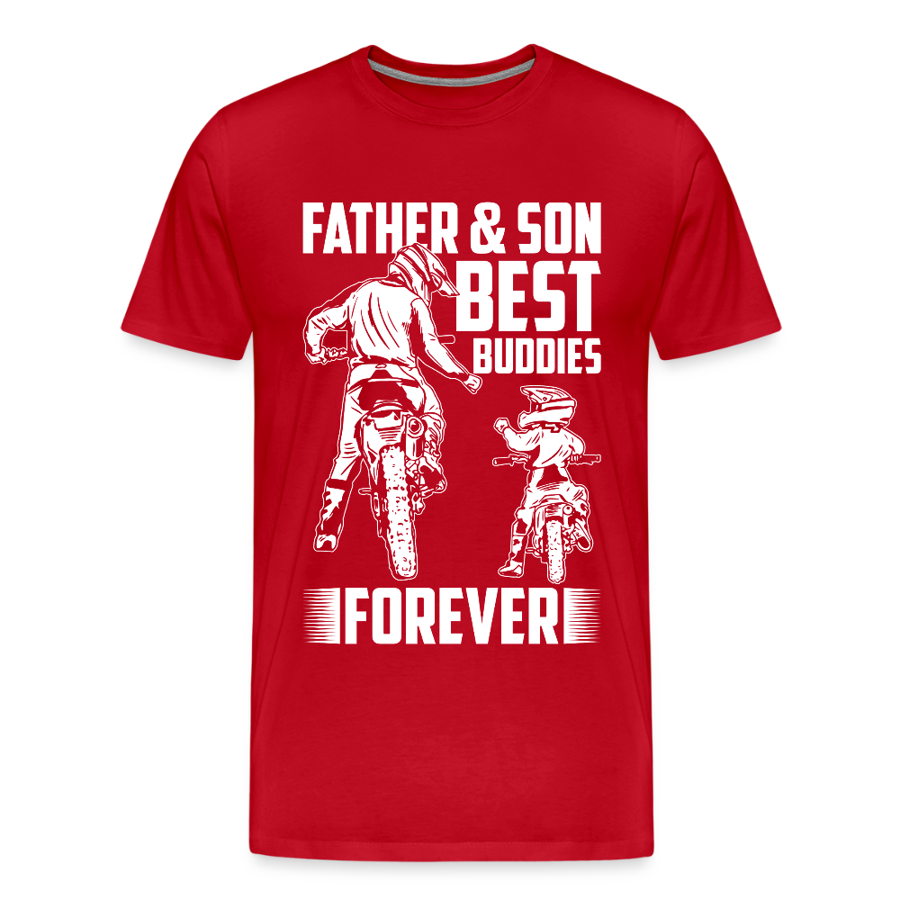 Miesten Spreadshirt Premium T-Paita Father&Son Printillä - punainen