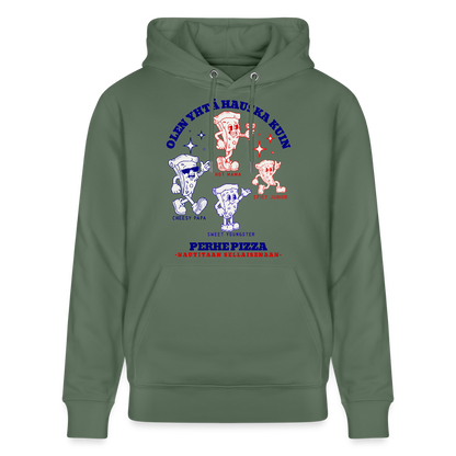 Unisex luomuhuppari Perhe Pizza - kuusenvihreä