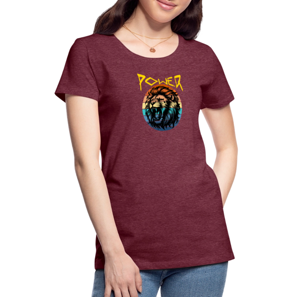 Naisten Spreadshirt Premium T-paita Power Lion - meleerattu viininpunainen