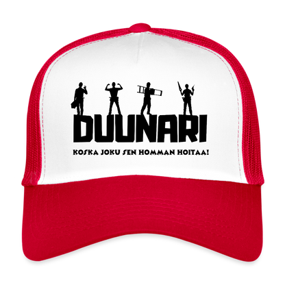 Trucker lippis Duunari Printillä - valkoinen/punainen