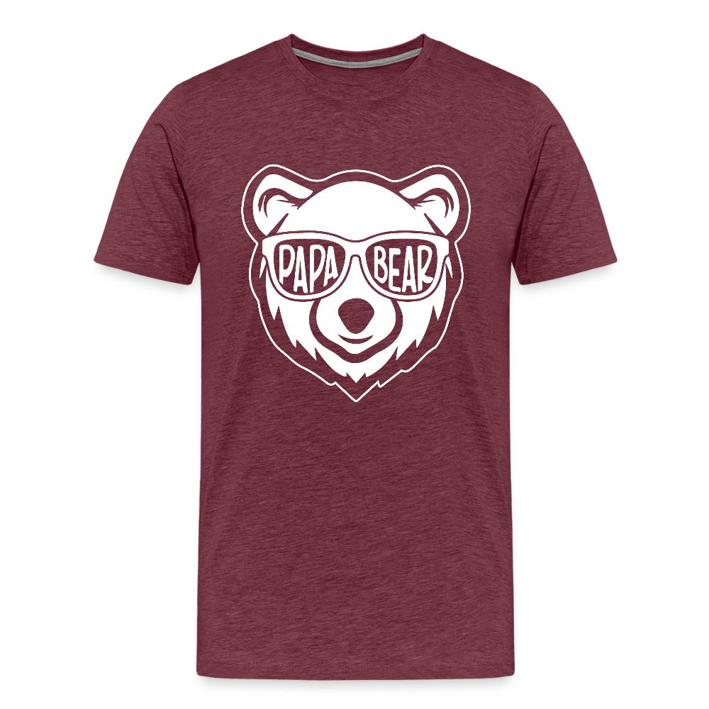 Miesten Spreadshirt Premium T-Paita Papa Bear Printillä - meleerattu viininpunainen