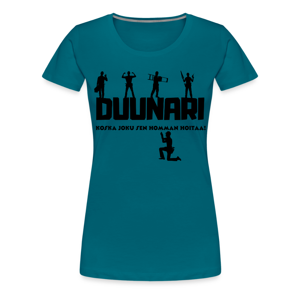 Naisten Spreadshirt Premium T-paita Duunari Printillä - turkoosi