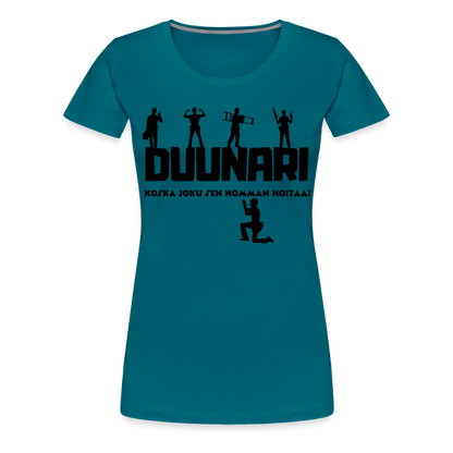 Naisten Spreadshirt Premium T-paita Duunari Printillä - turkoosi