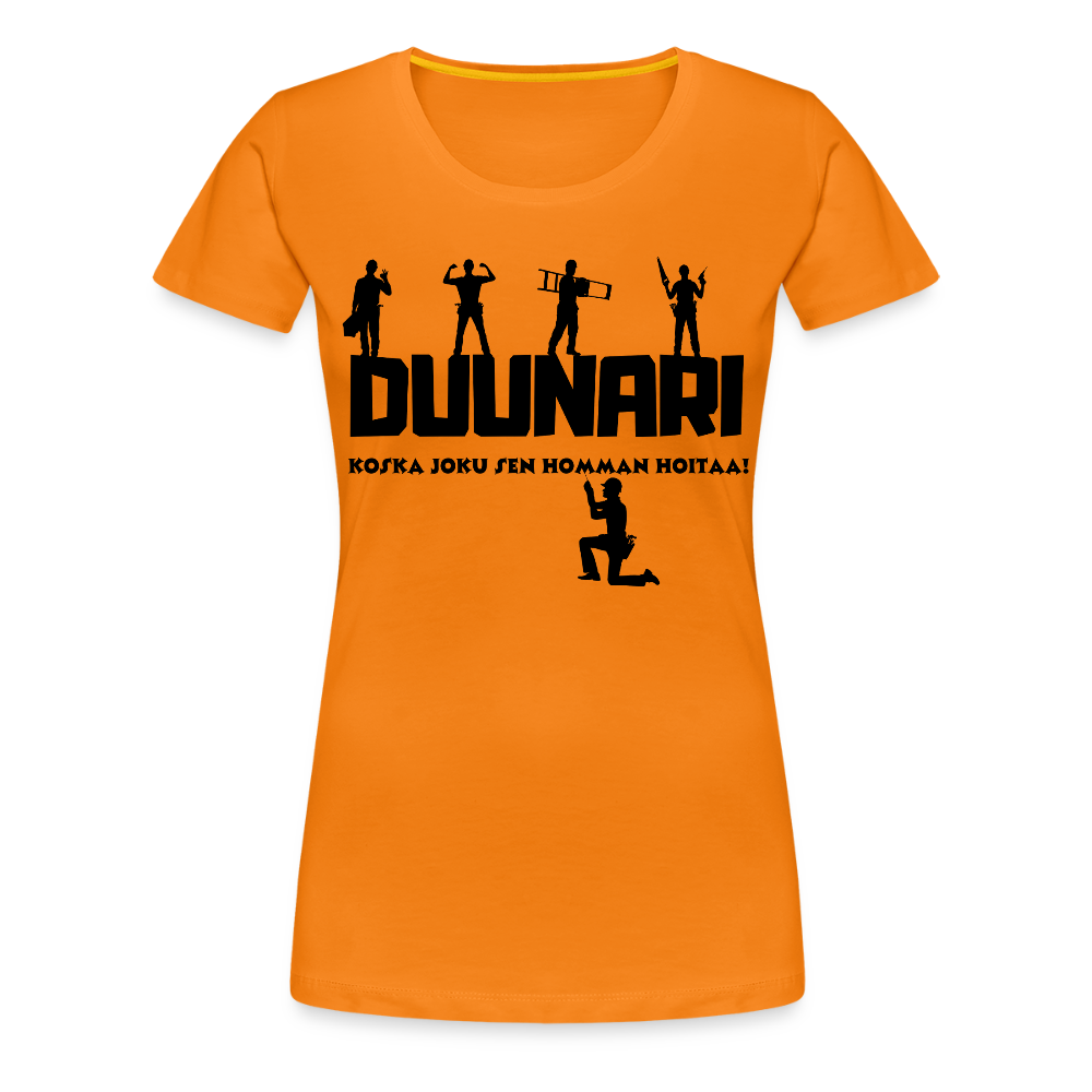 Naisten Spreadshirt Premium T-paita Duunari Printillä - oranssi