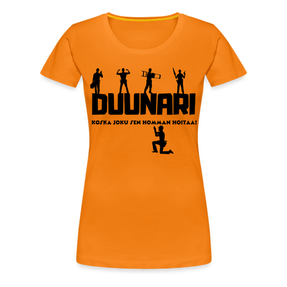 Naisten Spreadshirt Premium T-paita Duunari Printillä - oranssi