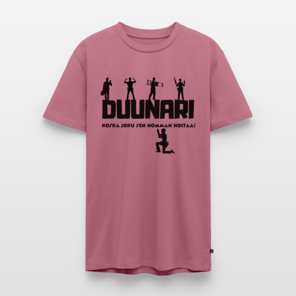 Miesten Spreadshirt Premium T-paita Duunari Printillä - malva