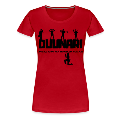 Naisten Spreadshirt Premium T-paita Duunari Printillä - punainen