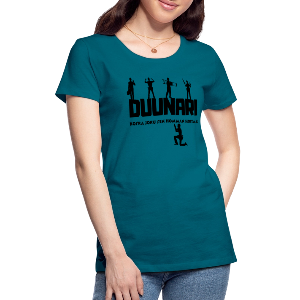 Naisten Spreadshirt Premium T-paita Duunari Printillä - turkoosi
