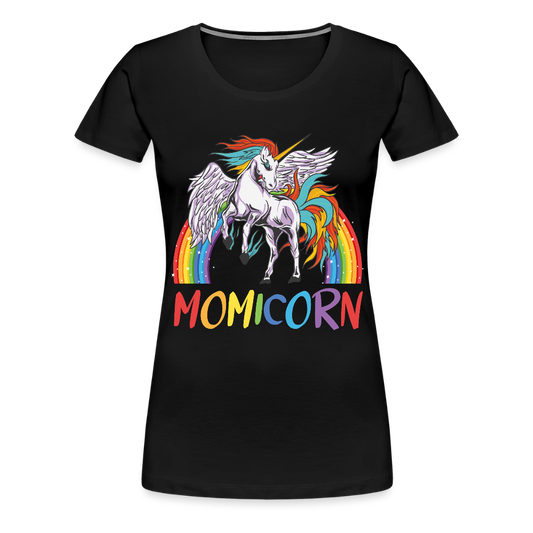 Naisten Spreadshirt Premium T-Paita Momicorn Printillä - musta