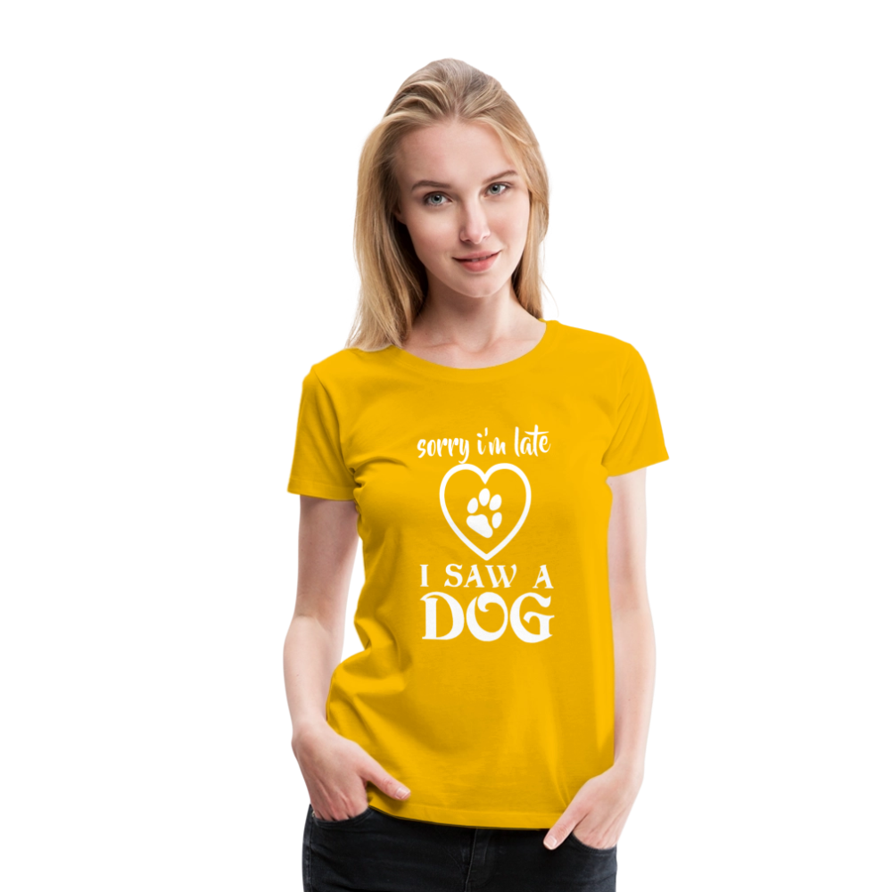 Naisten Spreadshirt Premium T-Paita Koira-aiheisella Printillä - auringonkeltainen